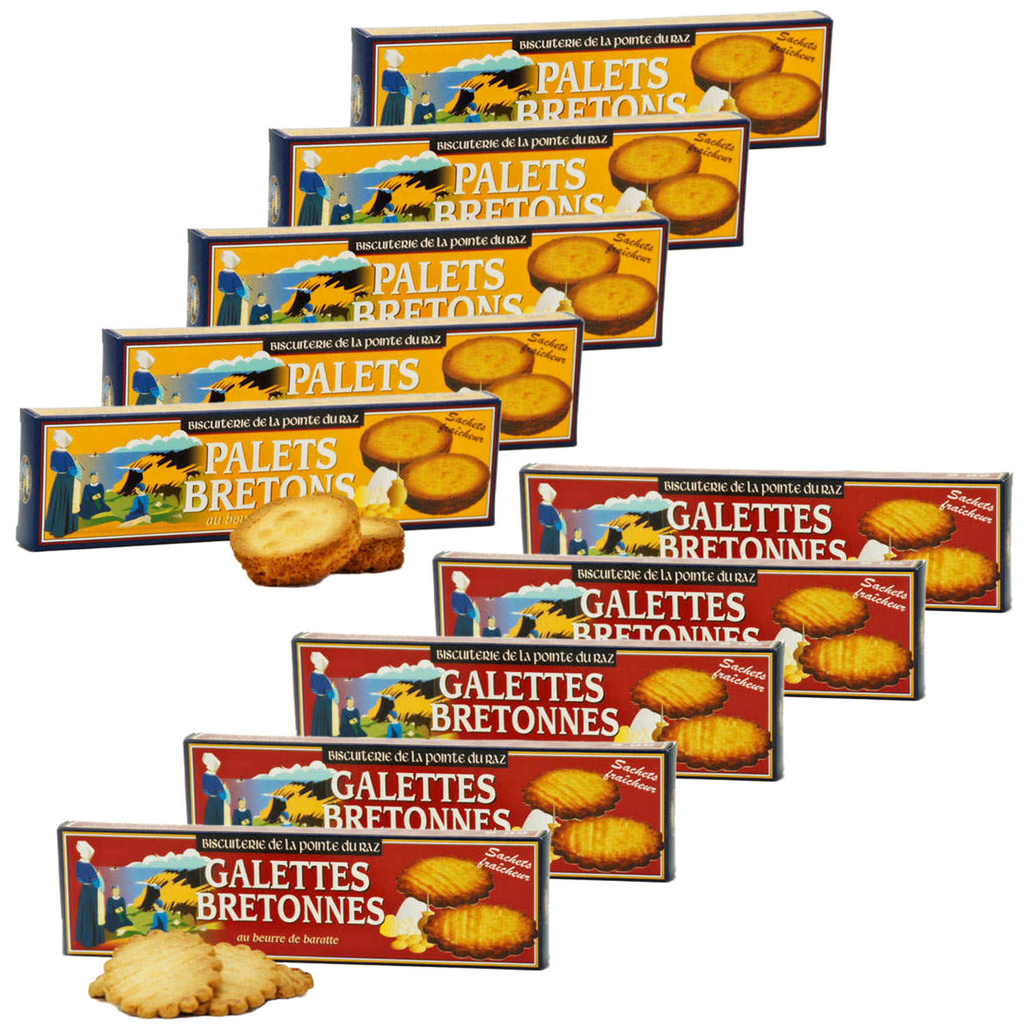 Assortiment de 10 boîtes de biscuits traditionnels bretons (galettes et palets)