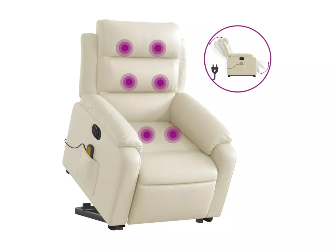 Fauteuil inclinable massant électrique crème similicuir