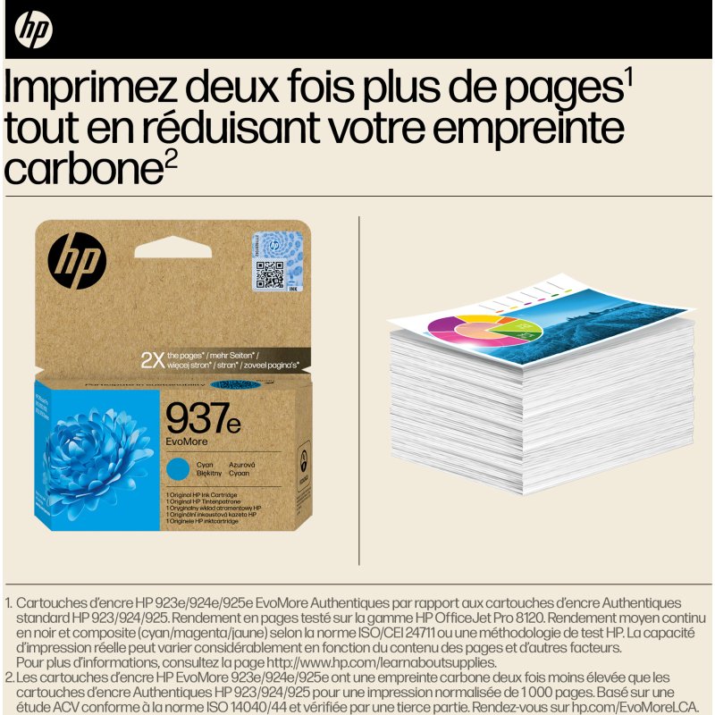 HP 937e Cartouche d’encre authentique Cyan EvoMore