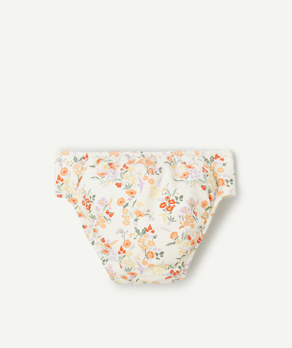 couche de bain bébé fille en fibres recyclées écrue et imprimée fleurie