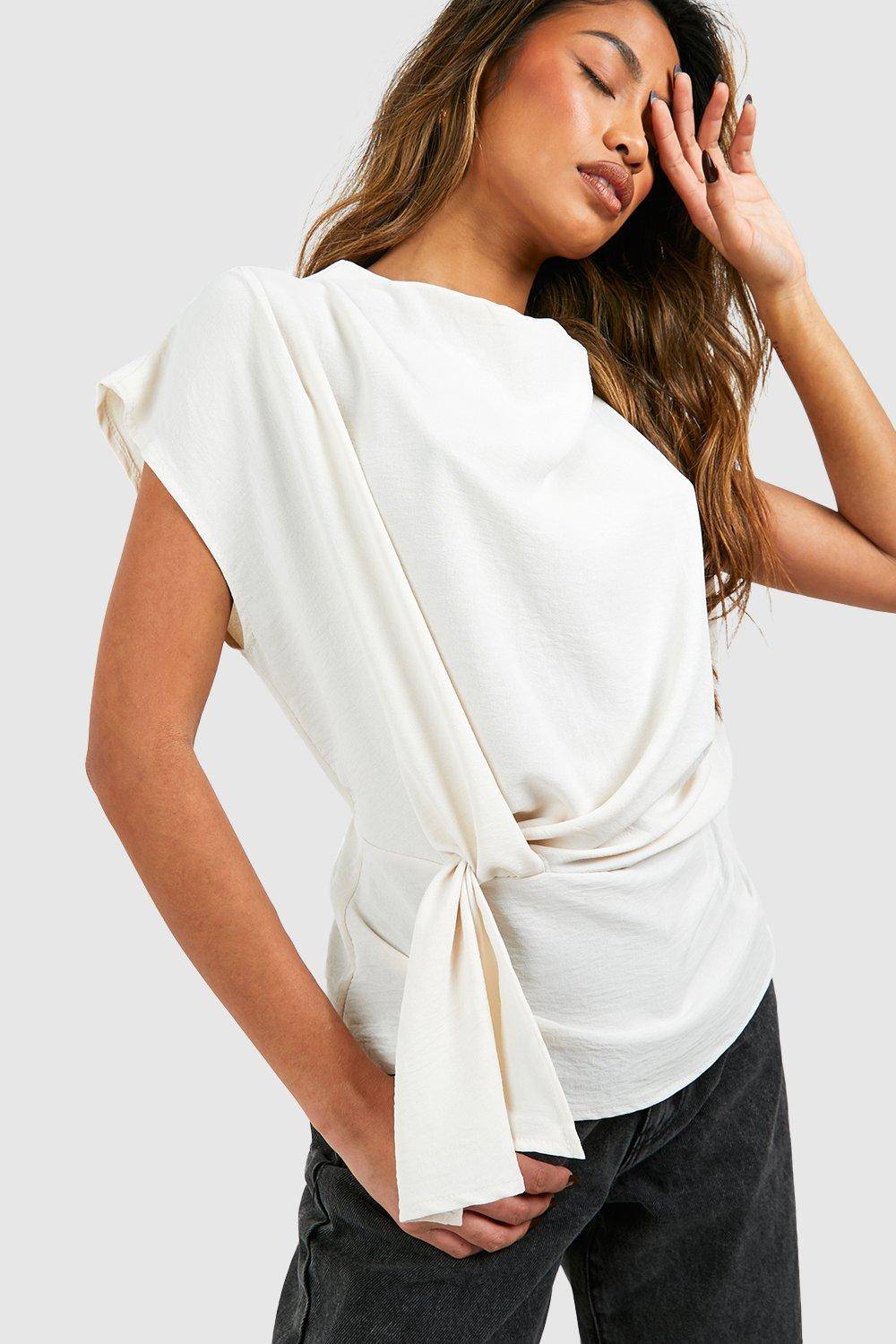 boohoo Blouse à col drapé à noeud frontal martelé