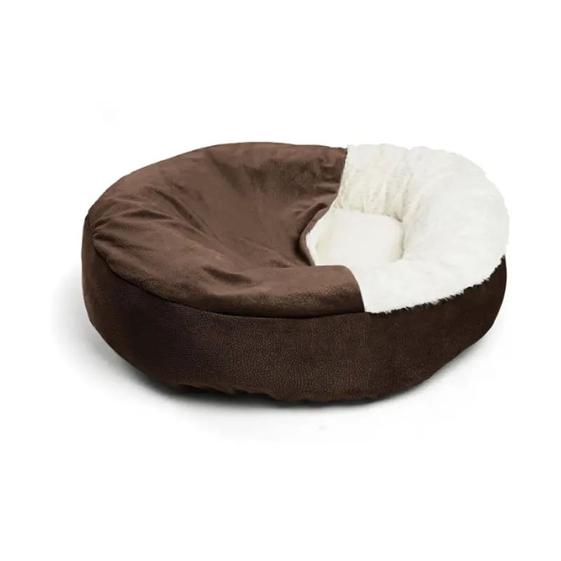 (Ø58cm) Hunde Bett Kuschel Hundesofa Weiches Haustier Kissen mit Decke - Braun / Weiss
