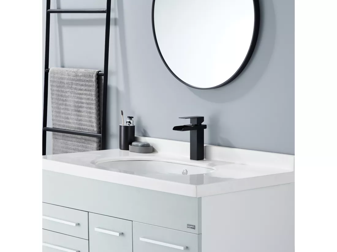 Robinet de Lavabo Cascade Mitigeur de Lavabo Mono-trou Robinetterie Lave-mains Monocommande en Acier Inox Robinet Salle de Bain Noir
