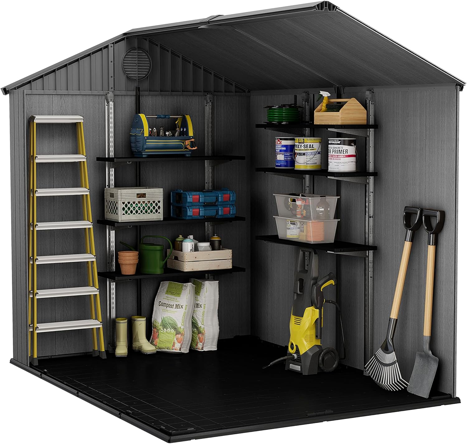 Keter Gerätehaus Darwin 6x8, Grau, Außenmaße 190x244x221cm, wartungsfrei, wetterfest, wasserdicht, mit Unterboden