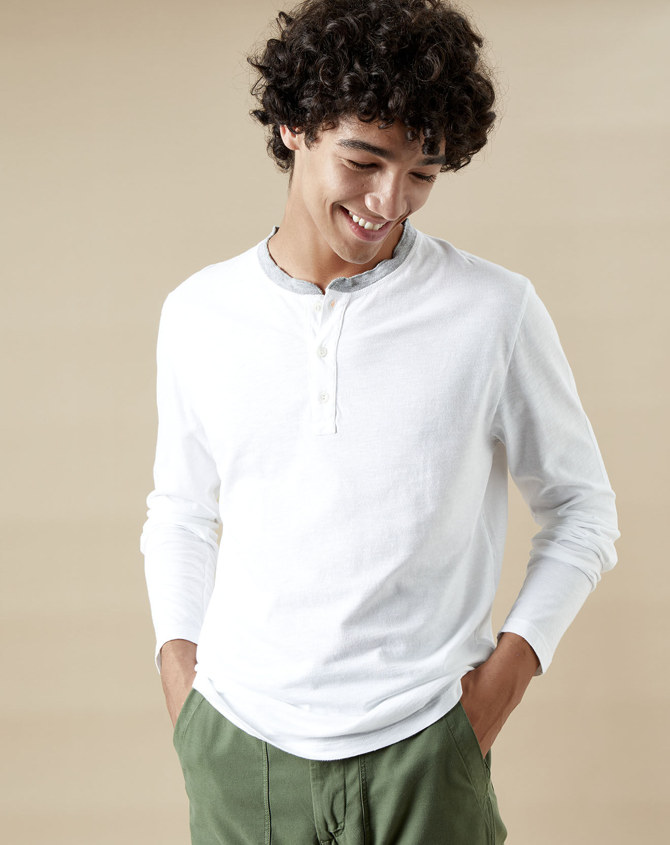 Hartford T-Shirt Henley blanc/gris