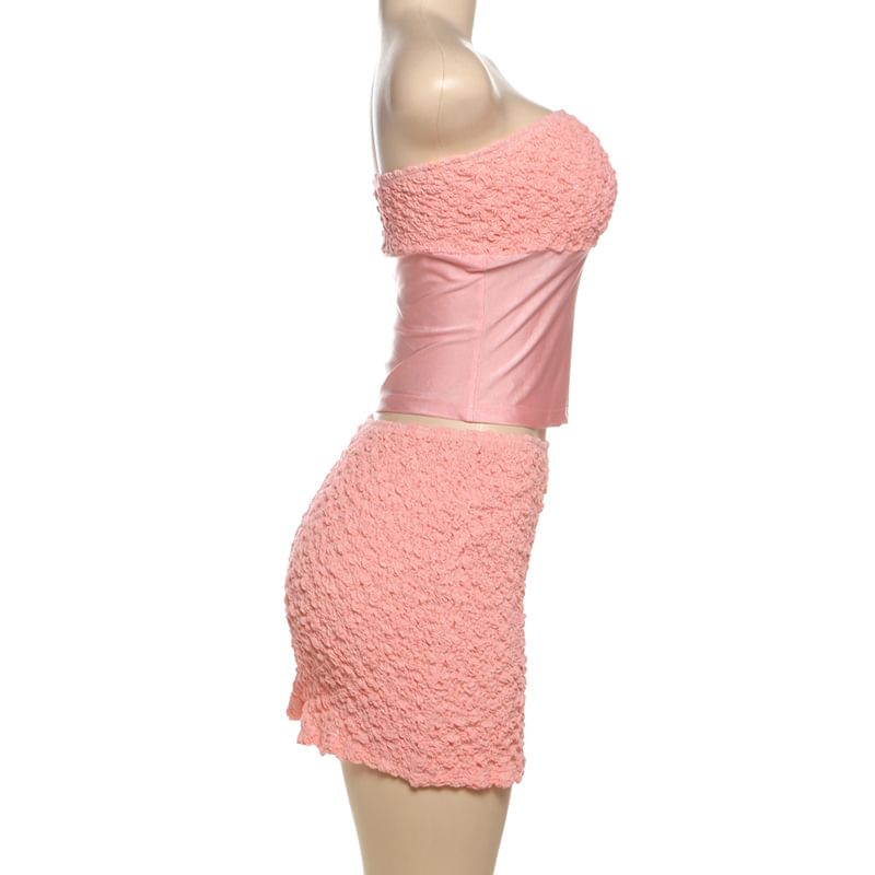Weaveal - Set: Effen top met gerimpeld paneel + mini-kokerrok met middelhoge taille