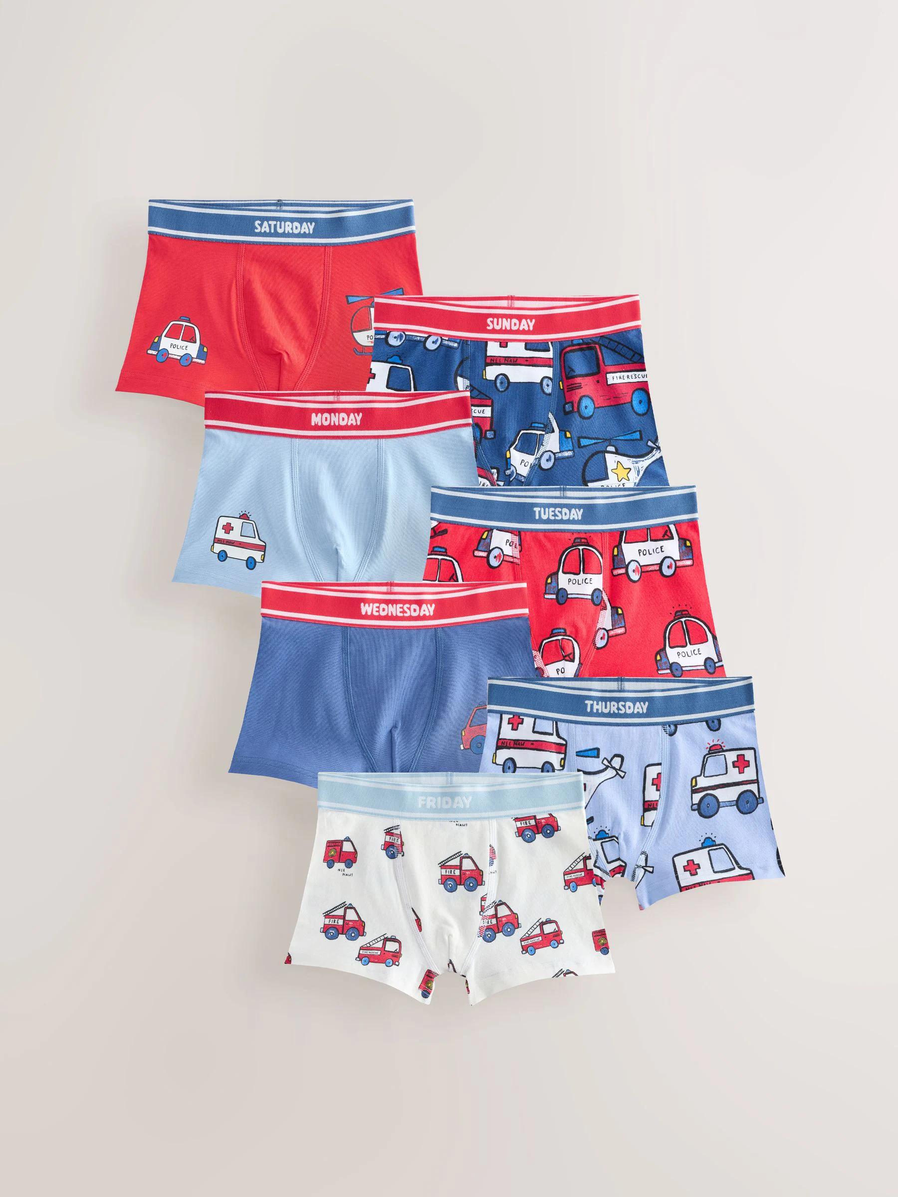 Voertuigprint in noodgevallen - Verpakking van 7 boxershorts (1,5 - 16 jr)