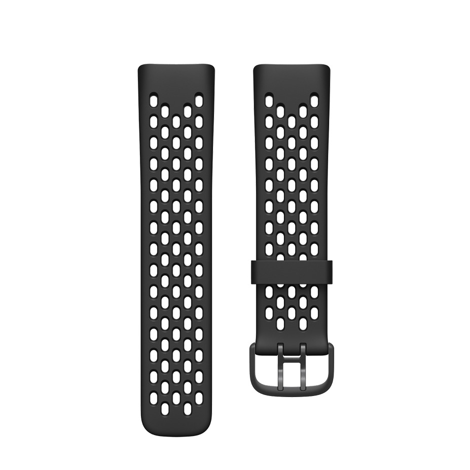 (Gr. XS) Fitbit Charge 6 / 5 Gummi Armband (Gelenkumfang 141 - 231mm) - Schwarz