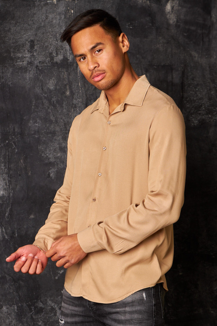 Chemise fluide manches longues beige