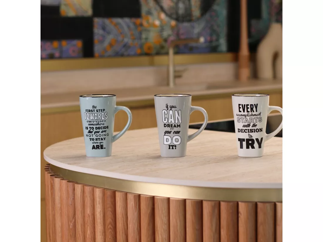 Novastyl - Lot 6 Mugs Citations 51cl En Gres 3 Decors Assortis