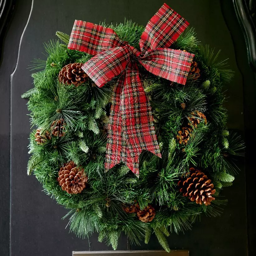Couronne de Noël (D50 cm) Noeud Tartan