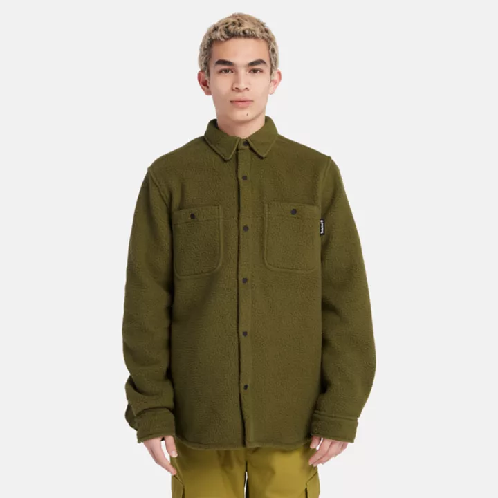 Surchemise utilitaire en polaire à poil longs pour homme en vert
