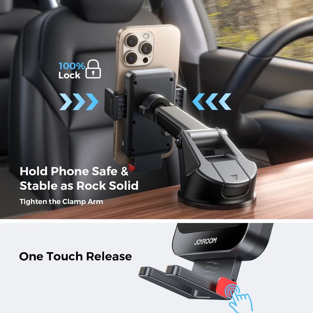(15W) Qi Wireless Charger Auto KFZ Smartphone Teleskoparm Halterung Ladegerät mit Saugnapf (JR-ZS241S) - Schwarz