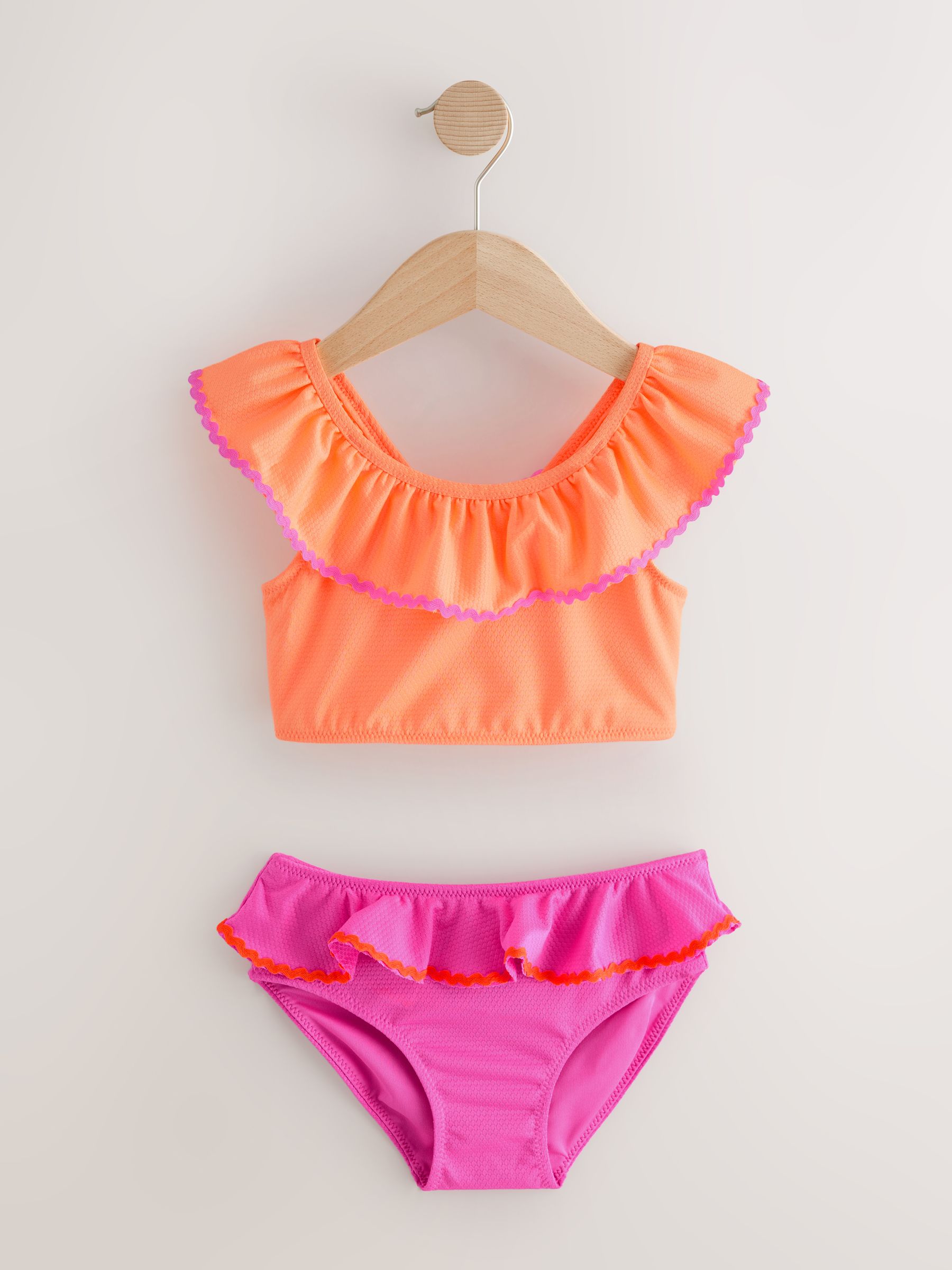 Roze/oranje - Bikini met ruches (3-16jaar)