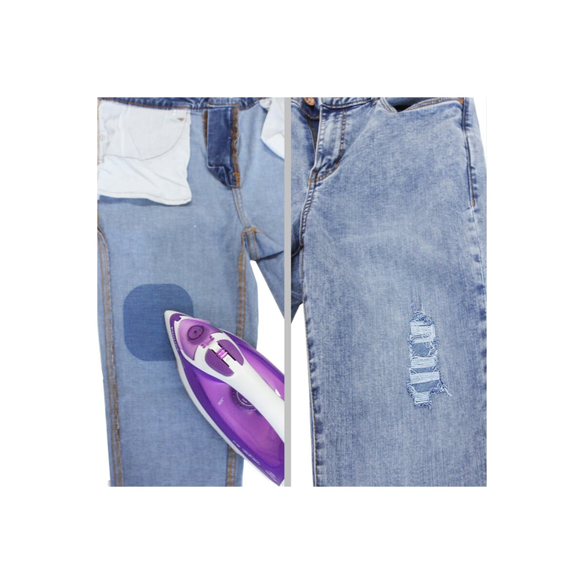 Firkantede påstrykningslapper for jeans 5-pack Denim blå 5x7.5 cm