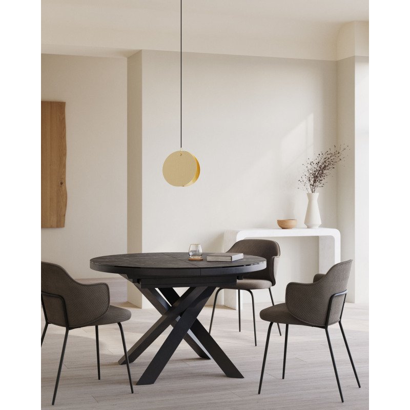 Table Vashti ronde en grès cerame et pieds noire Ø 120 (160) cm