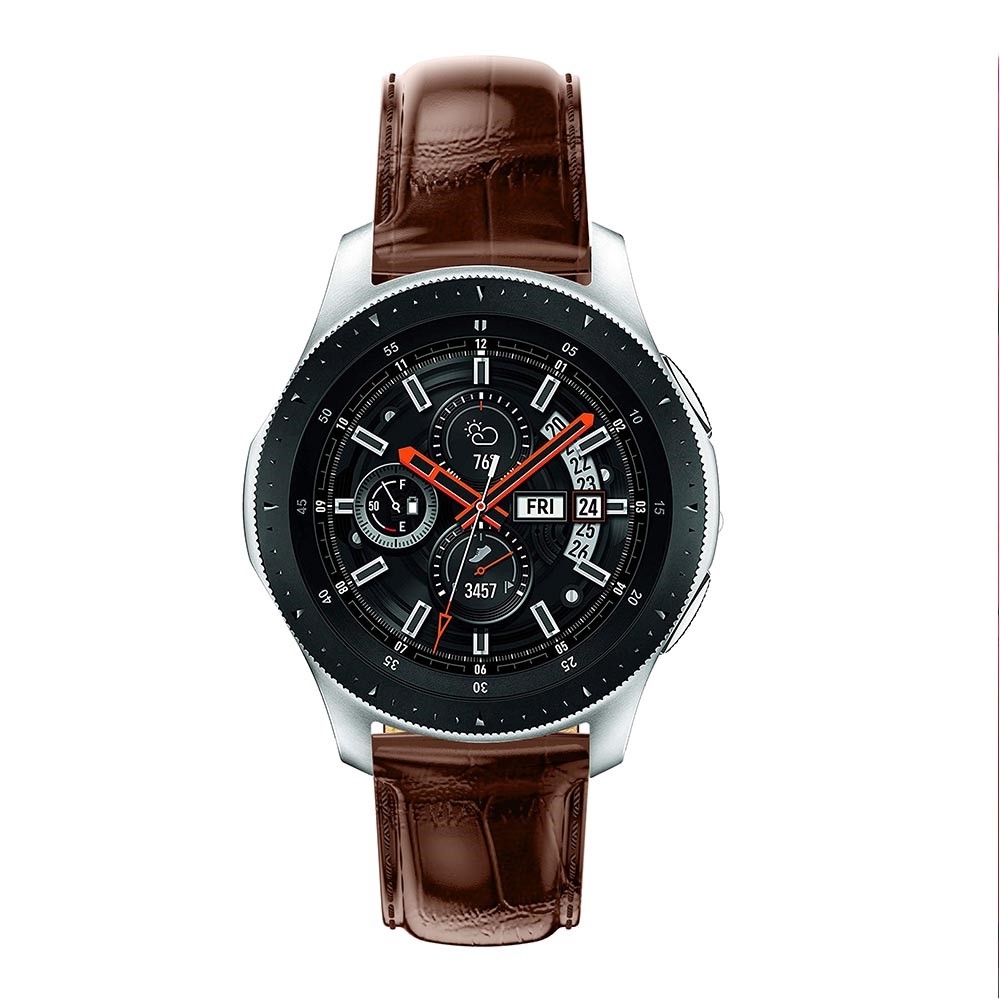 Samsung Galaxy Watch 46mm / Gear S3 Classic / S3 Frontier Ersatz Echtleder Armband im Kroko Look - Dunkelbraun