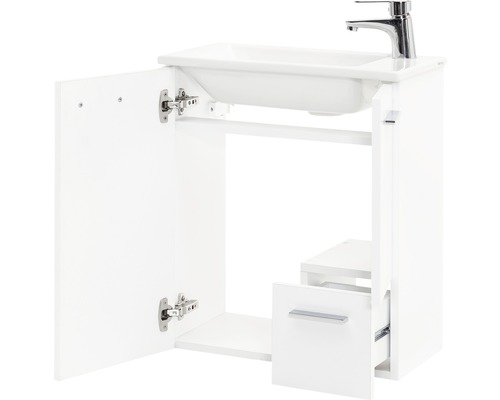 Wastafelonderkast van Möbelpartner Matteo, BxHxD 50 x 60 x 25 cm, wit front, met witte keramische wastafel