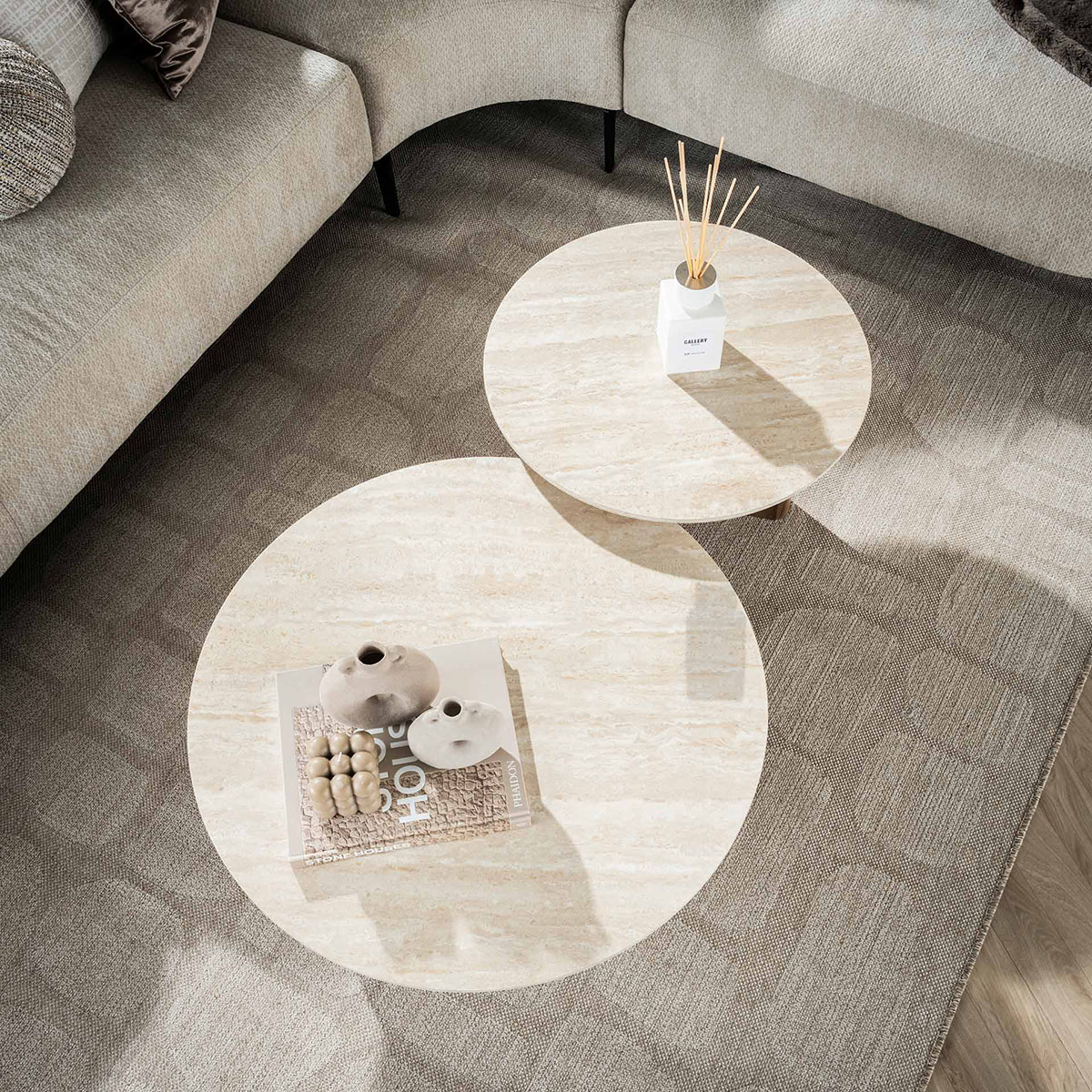 Salontafel Limestone Rond Duo