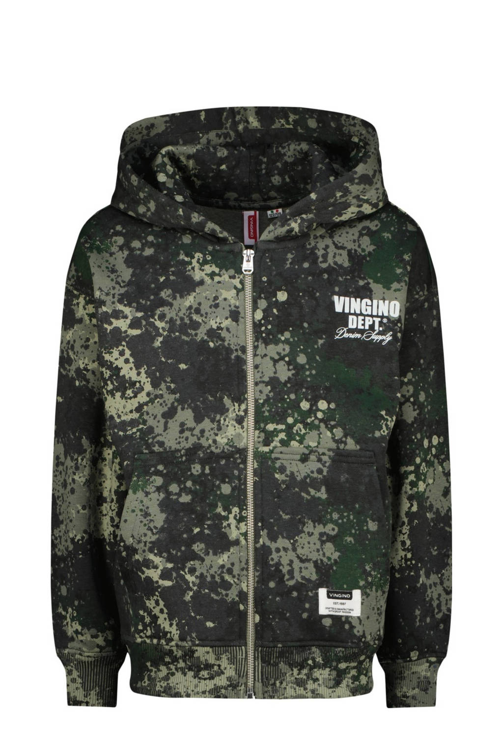 Vingino sweatvest Osta met all over print donkergroen