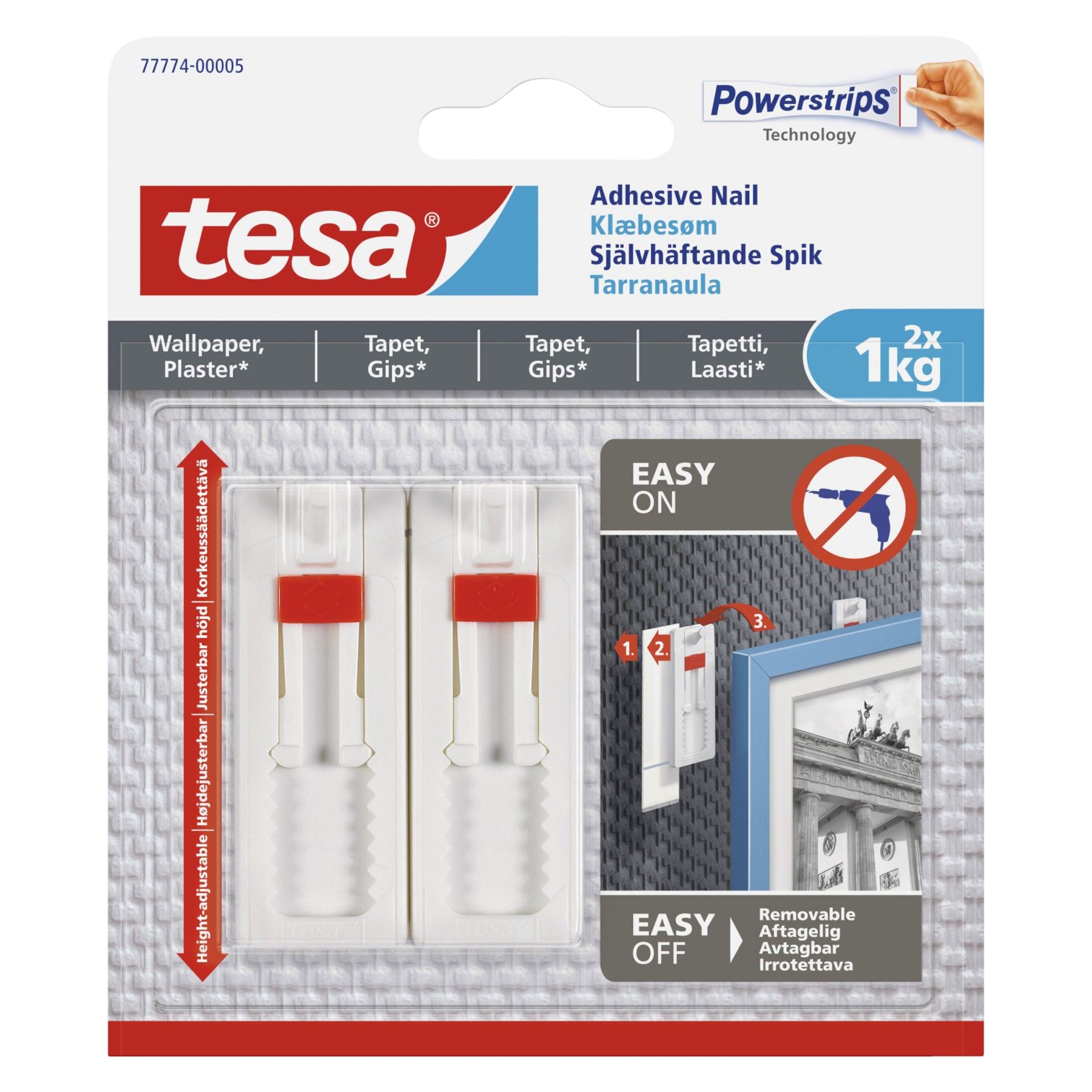 Tesa Justerbar limspiker for tapet og gips 1 kg 2-pk.
