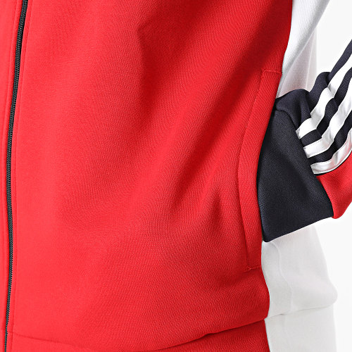 Sweat Zippé Capuche A Bandes HK2880 Rouge Bleu Marine Blanc