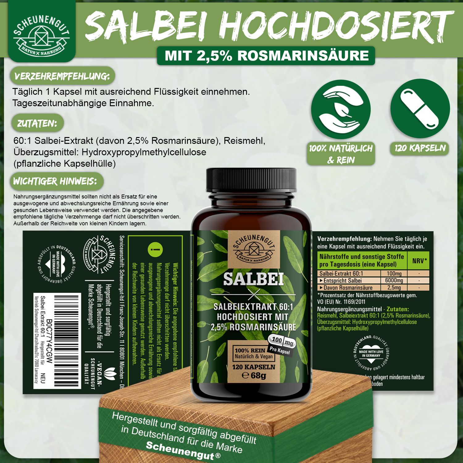 Scheunengut® Salbei Extrakt 60:1 | Hochdosiert mit mindestens 2,5% Rosmarinsäure