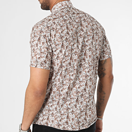 Chemise Manches Courtes Beige Floral
