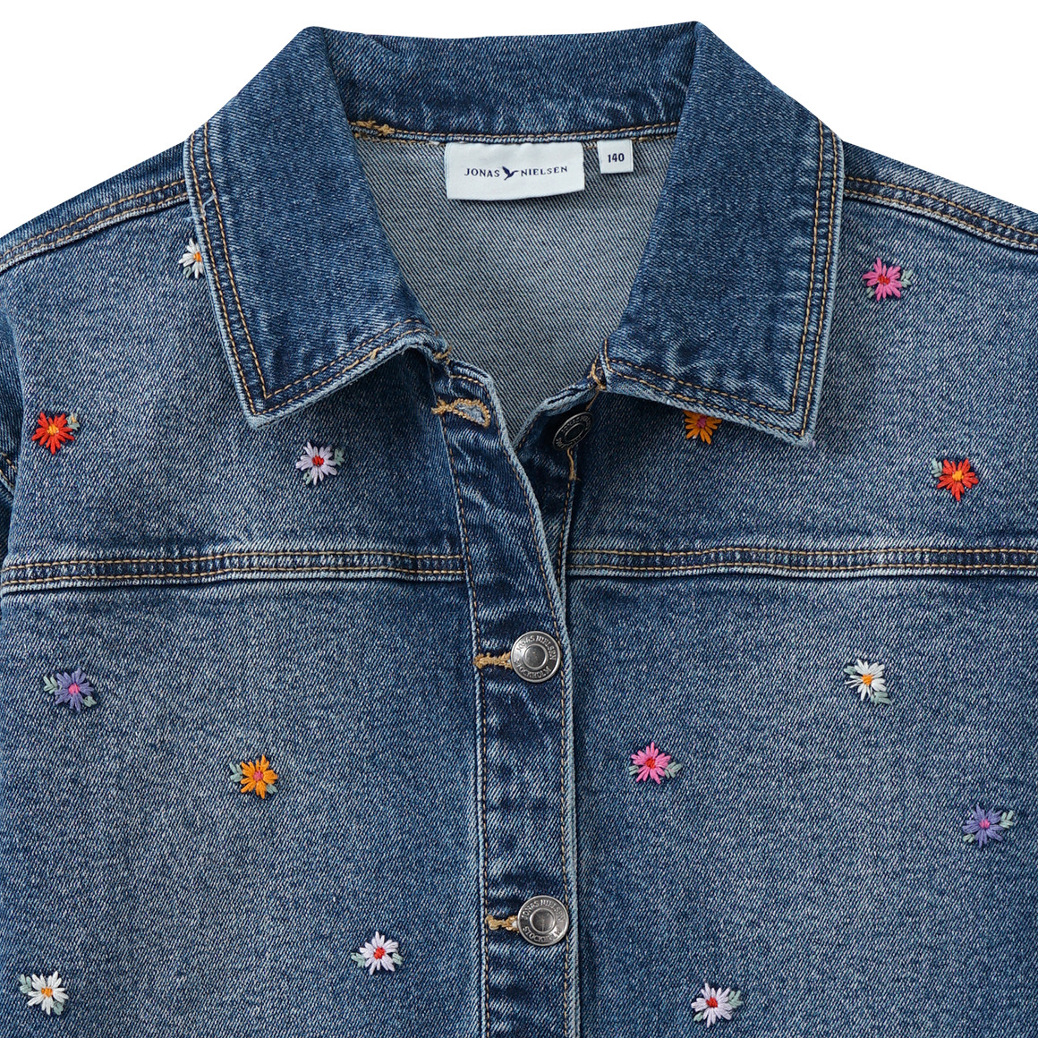 Jonas Nielsen Mädchen Jeansjacke mit Blumen-Stickerei dunkelblau