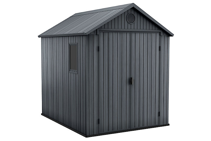 Abri de jardin + plancher Keter Darwin 68 en résine coloris gris anthracite ép.16 mm surface extérieure 4,8 m²