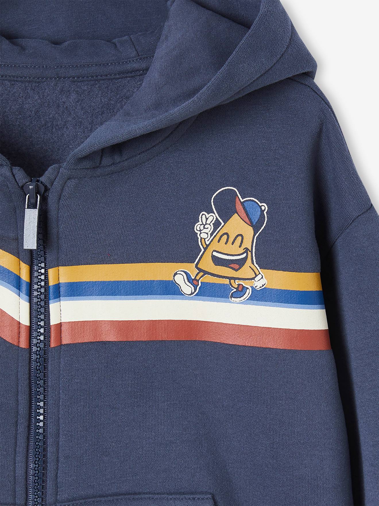 Moletom com capuz e zíper listrado azul escuro para meninos
