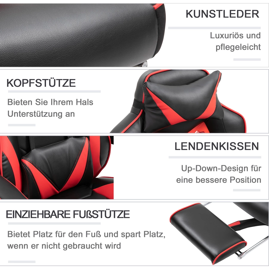 Vinsetto Gamingstuhl mit Liegefunktion schwarzrot