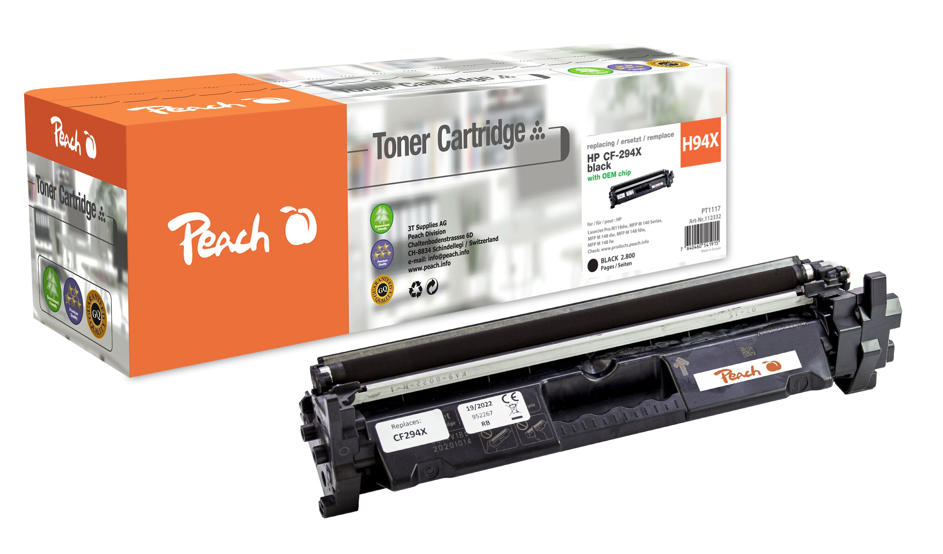 Peach HP 94 X Toner XL bk ersetzt HP No. 94X, CF294X für z.B. HP LaserJet Pro M 118 dw, HP LaserJet Pro MFP M 148 dw, HP LaserJet Pro MFP M 148 fdw (wiederaufbereitet)