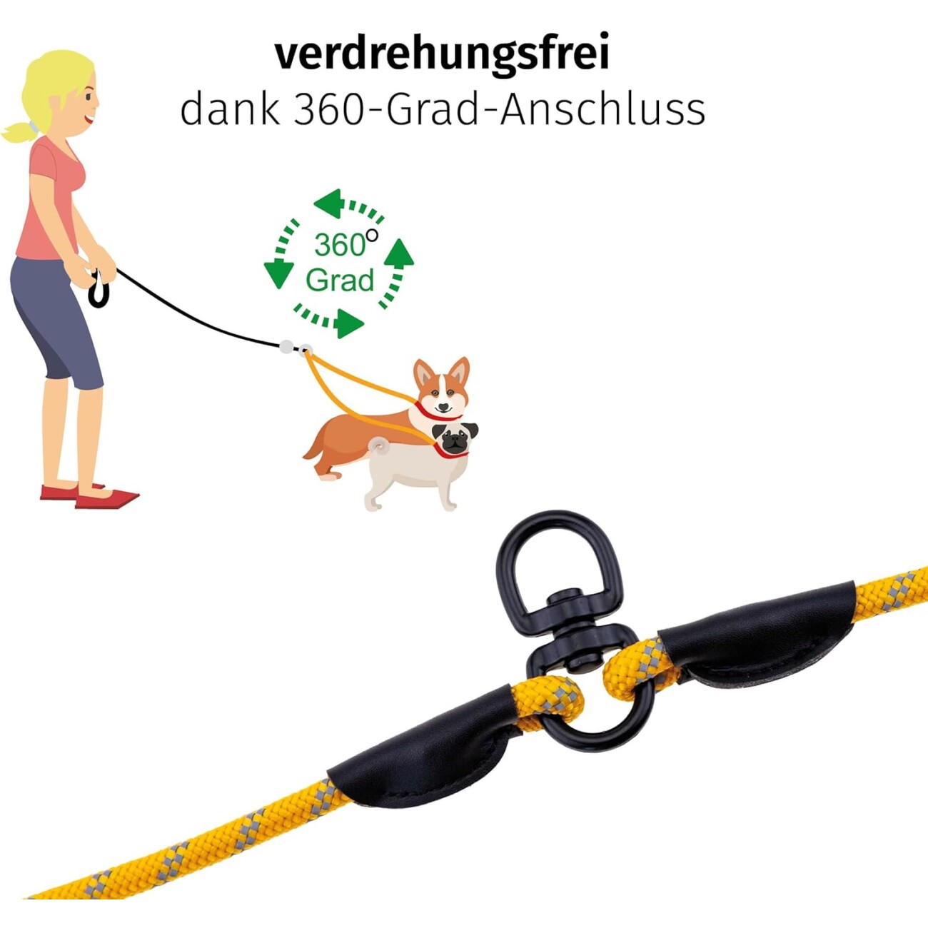 Floxik Tau Doppelleine für 2 Hunde - dehnbar und verhedderungsfrei orange M