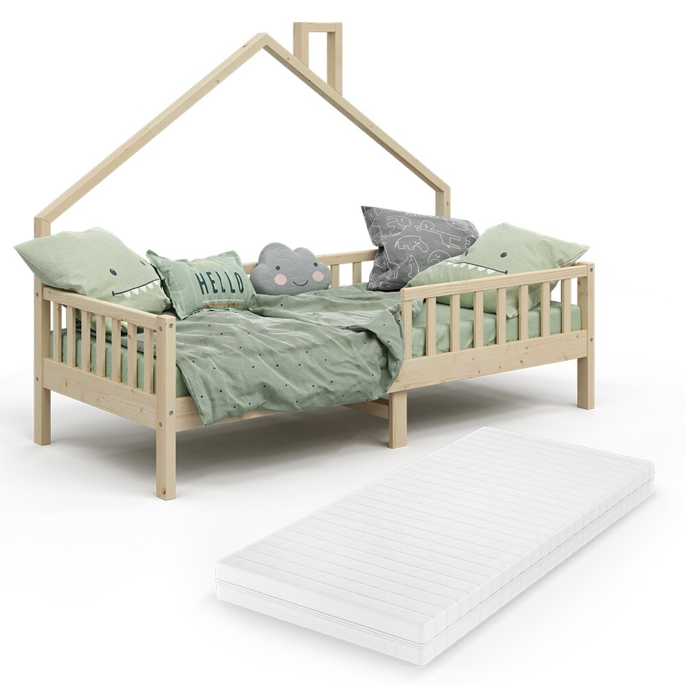 VitaliSpa Hausbett Kinderbett Spielbett Noemi 90x200cm inkl. Matratze natur
