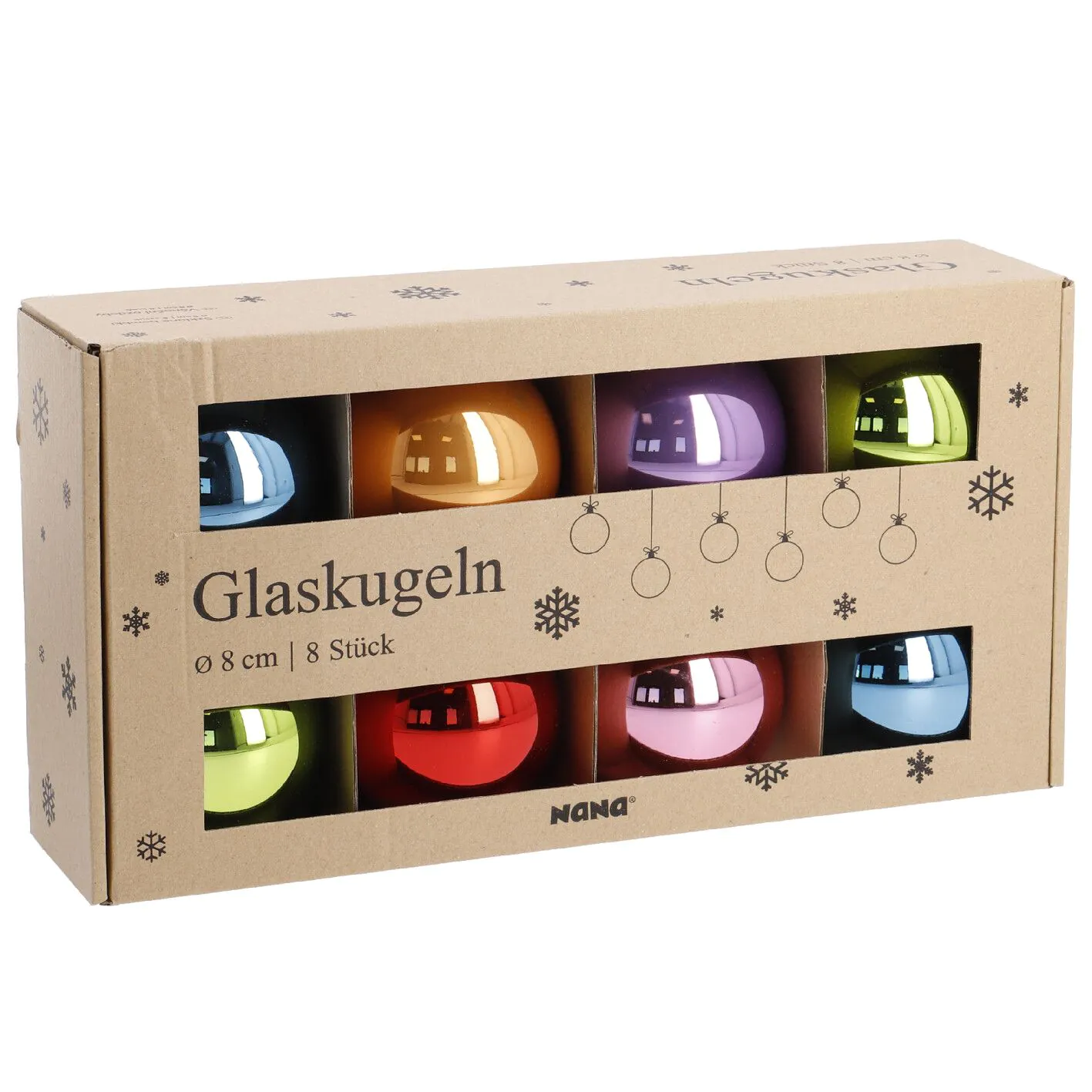 8er Weihnachtskugel Set Glaskugeln 8 cm, fancy
