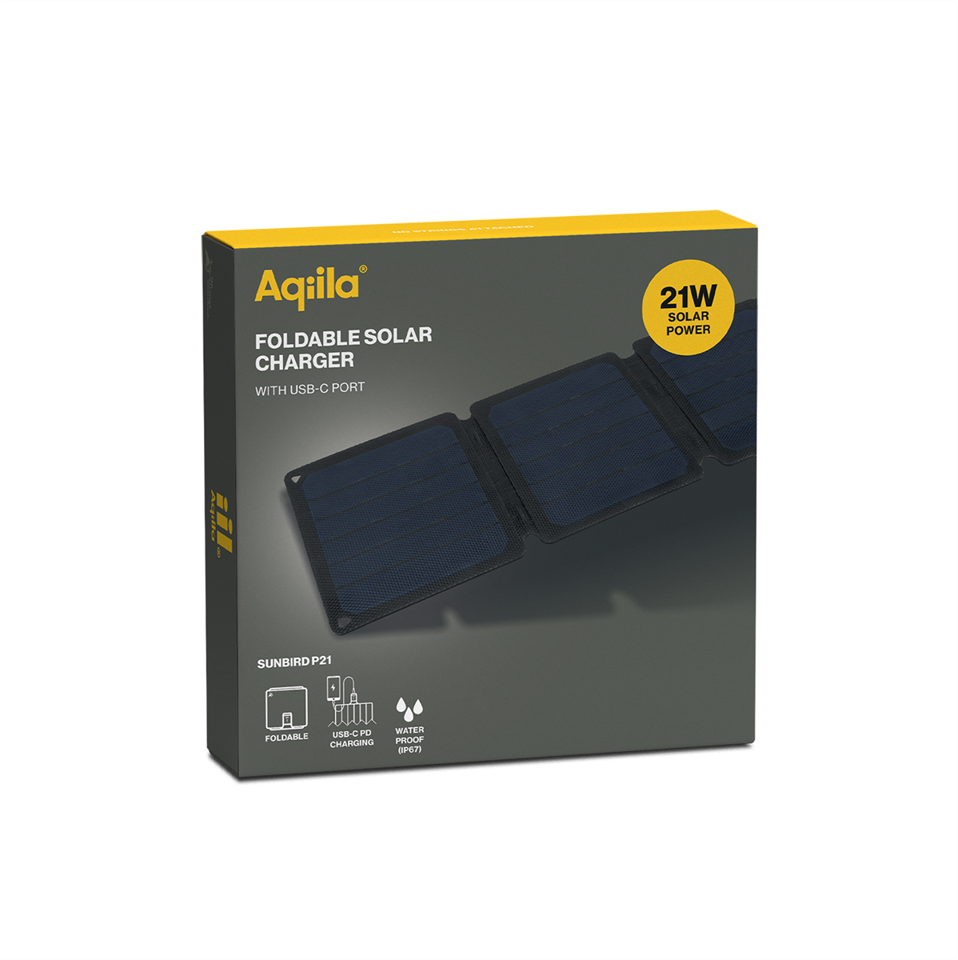 Aqiila - Sunbird P21 - Sammenfoldelig solcelleoplader med USB-C port