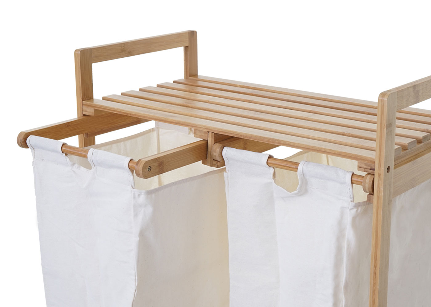 Wäschesammler MCW-B83, Laundry Wäschesortierer Wäschekorb Wäschebehälter, Bambus 2 Fächer 74x64x33cm 70l ~ weiß