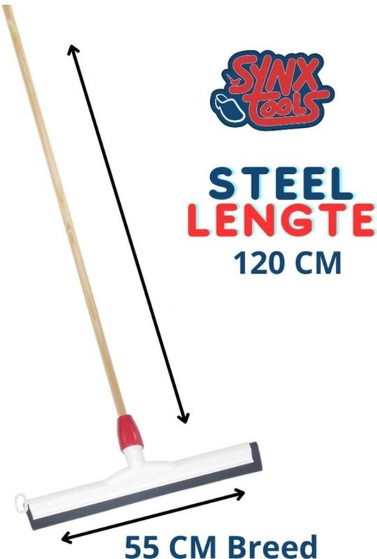 Synx Tools - Vloertrekker - Zwart - 55 cm - Inclusief Houten Steel 120 cm