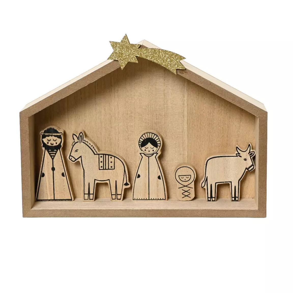 Petite crèche de Noël en bois (H27 cm) Sainte-Marceline