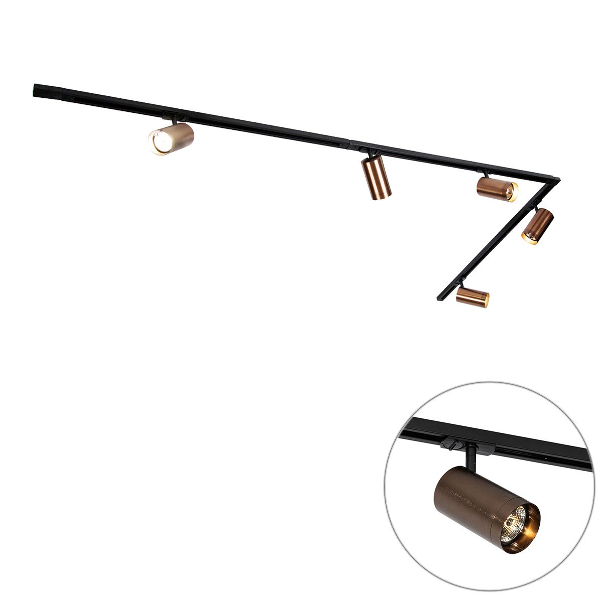 Modern railsysteem met 5 spots donker brons 1-fase GU10 70mm - Iconic Jeana Luxe
