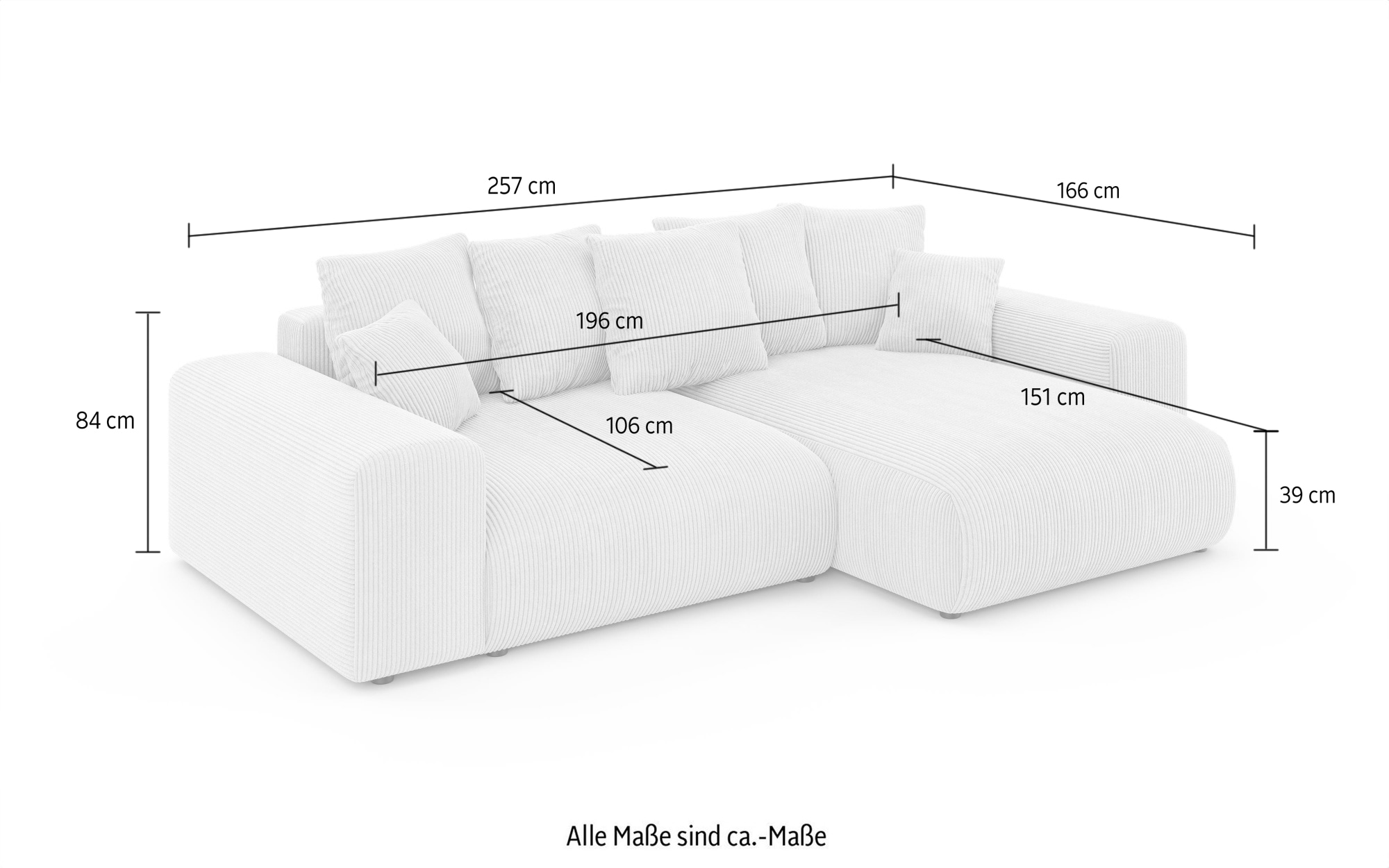Home affaire Ecksofa »LAKESIDE mit Bettfunktion und Bettkasten, B/T/H 257/166/84 cm« L-Form, Recamiere beidseitig montierbar, mit Wellenunterfederung