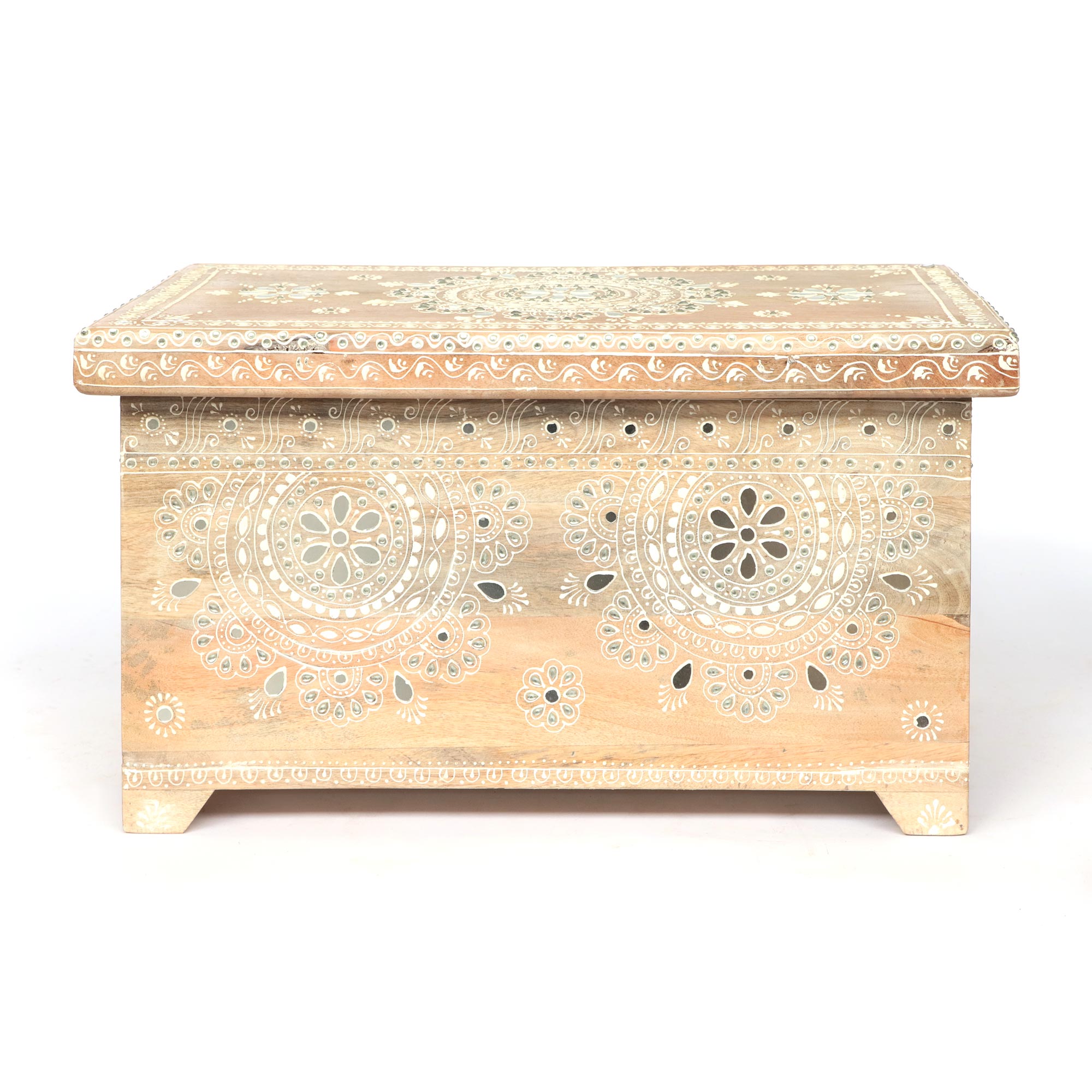 Truhe 'Henna' aus Mangoholz, natur, weiß, B 65 cm, H 36 cm, L 35 cm von fischer's lagerhaus