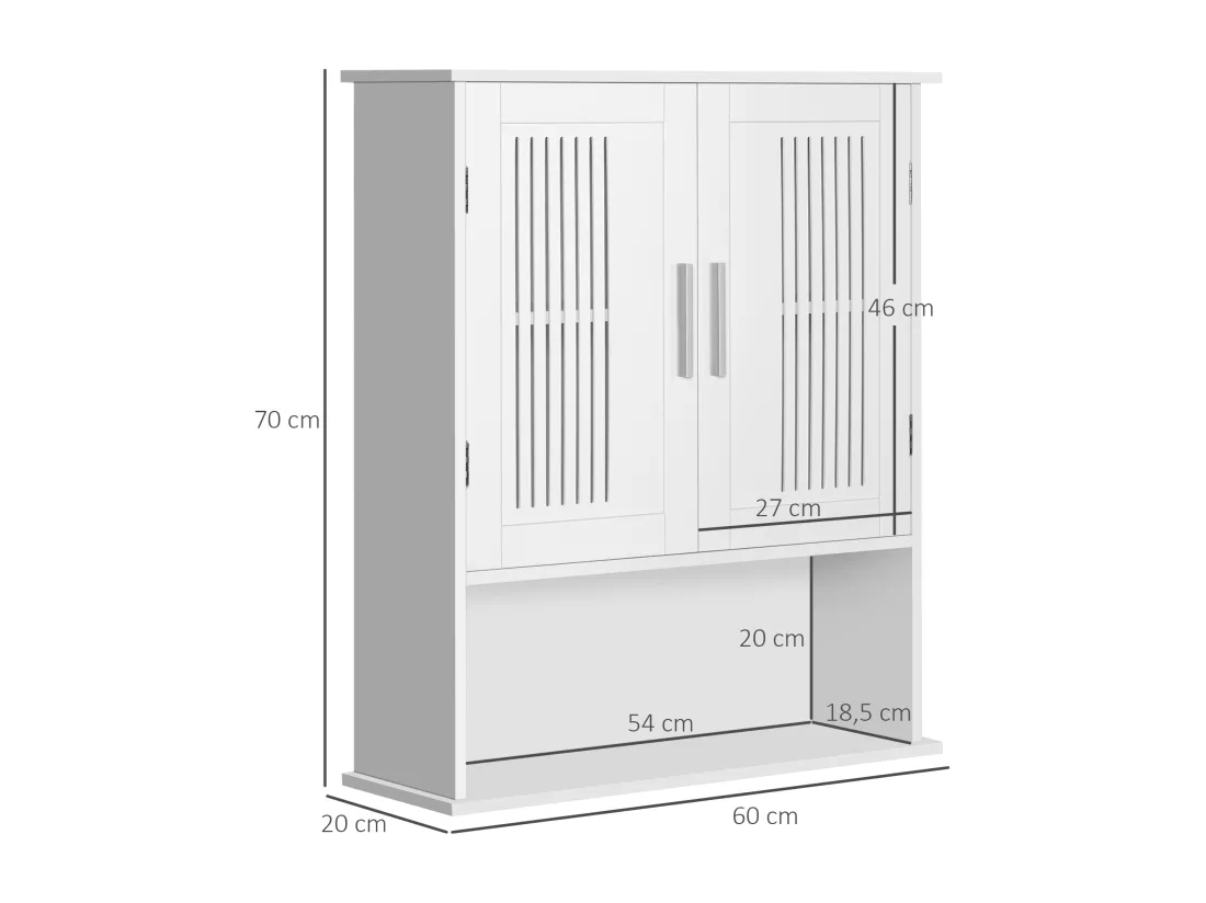 Armoire murale de salle de bain 2 portes - étagère, niche - dim. 60 x 20 x 70 cm - blanc