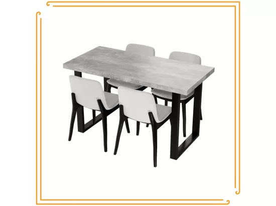 Table de cuisine pour salle à manger Loft, couleur béton clair avec pieds noirs.