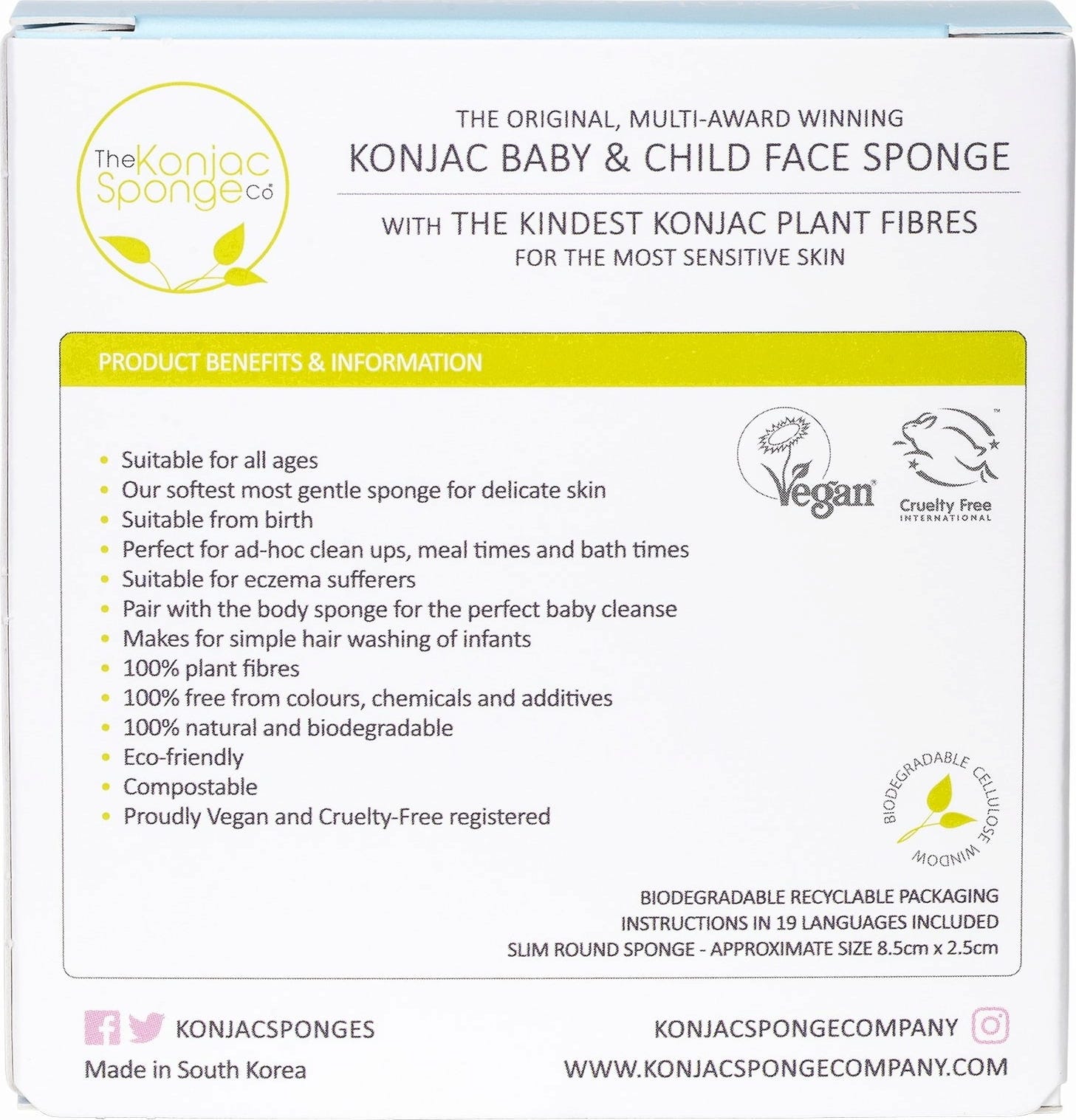 The Konjac Sponge Company  Slim Round White Pure Baby Sponge