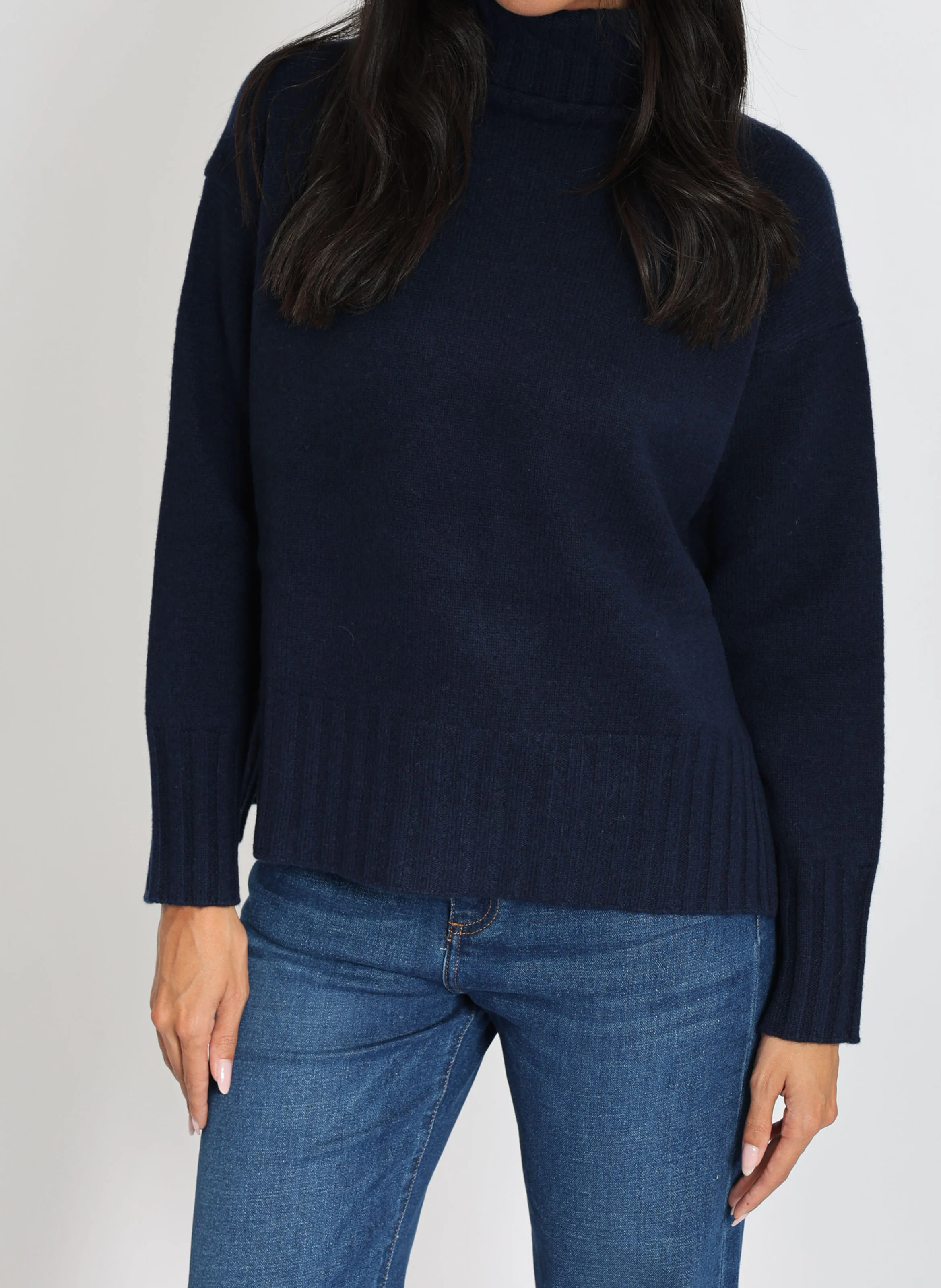 CELINA - Pull droit col roulé en laine mélangée | Bleu