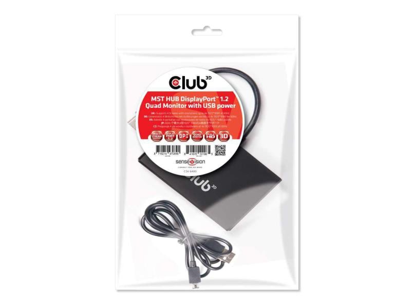 Club 3D Adapter CSV-6400 MST Hub DP1.2 DisplayPort - Displa Multi Stream Transport Hub, DisplayPort 1.2 auf Quad Monitor