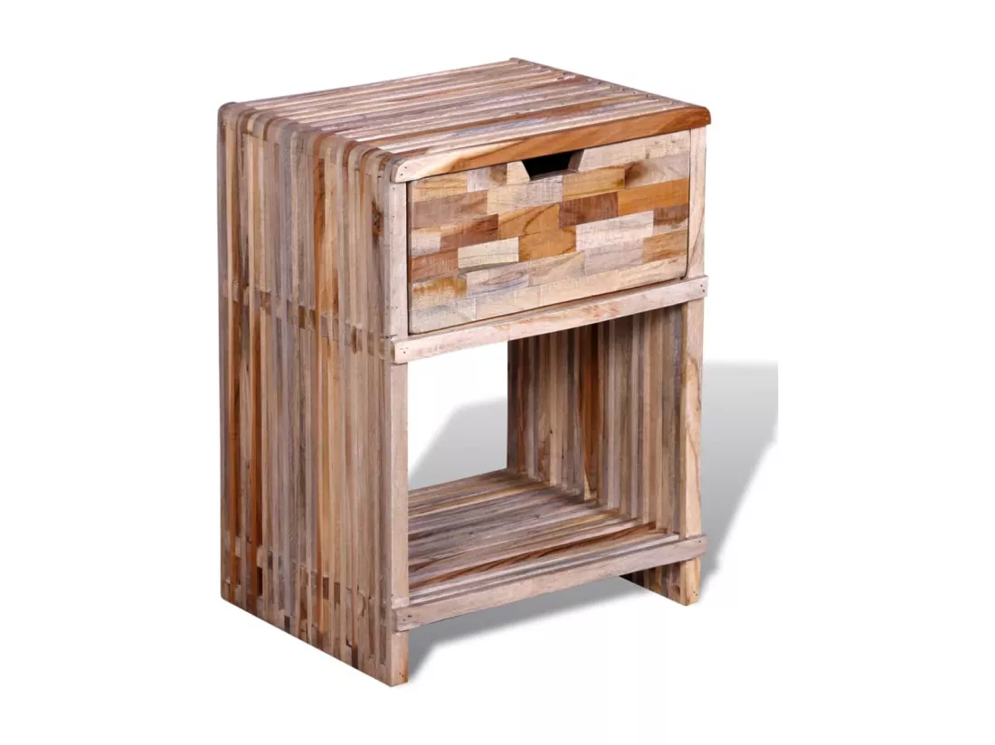 Table de chevet avec tiroir Bois de teck recyclé