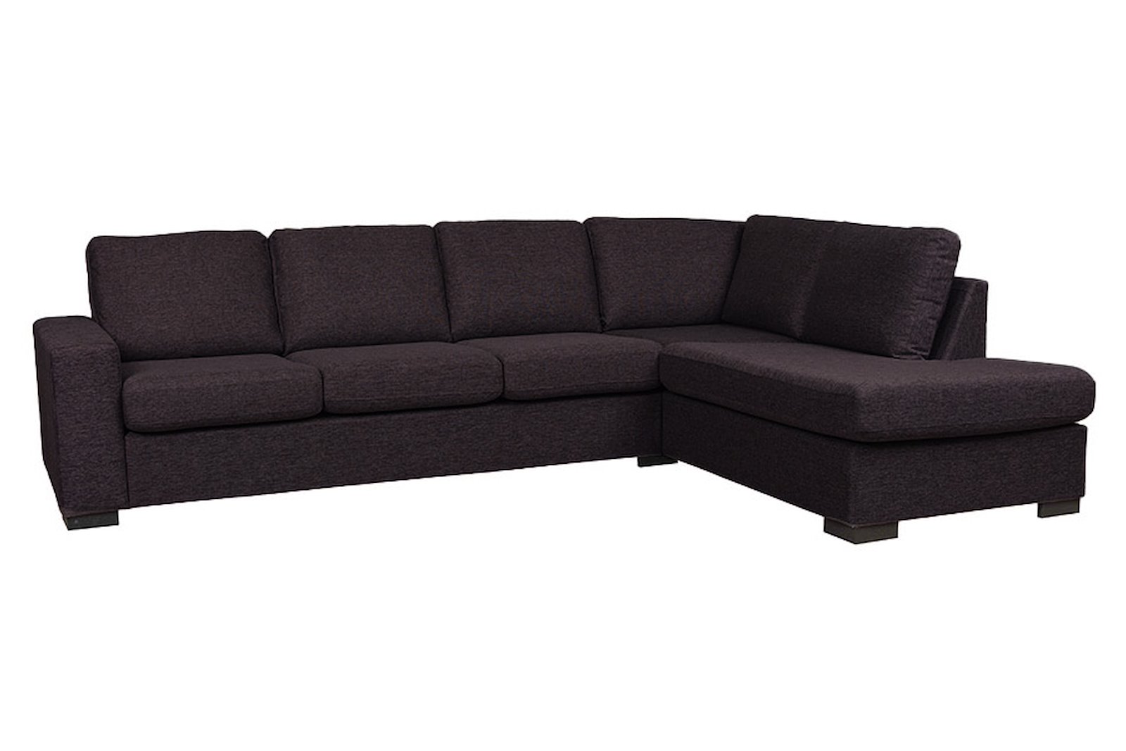 Max hjørnesofa 3-seter med åpen ende høyre i tekstill Hygge 97 grey med sorte ben